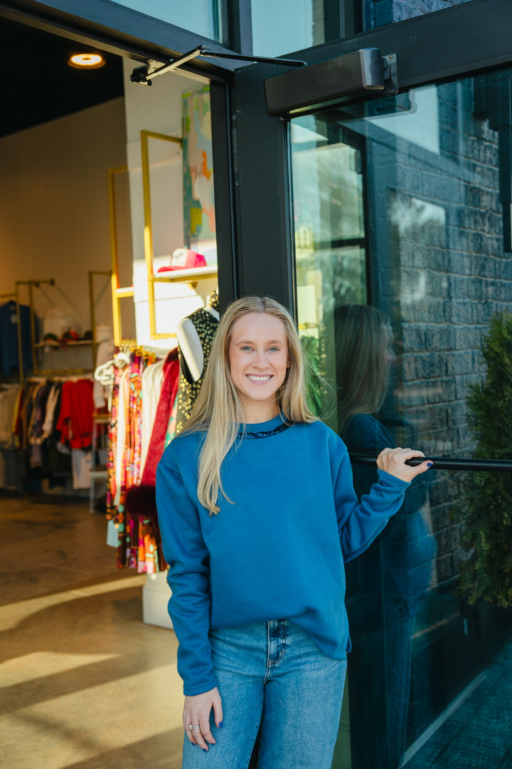 Blue Sequin Crewneck Sweater