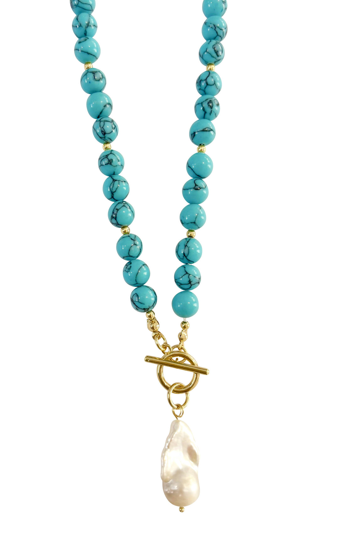 Turquoise Beaded Necklace with Pearl Accent