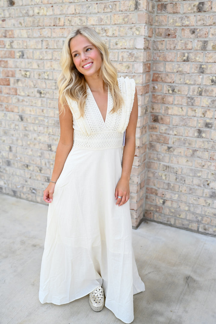 Boho Natural V-Neck Maxi Dress