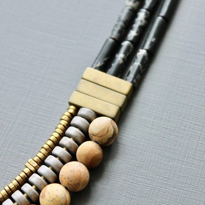 triple strand black and gray necklace