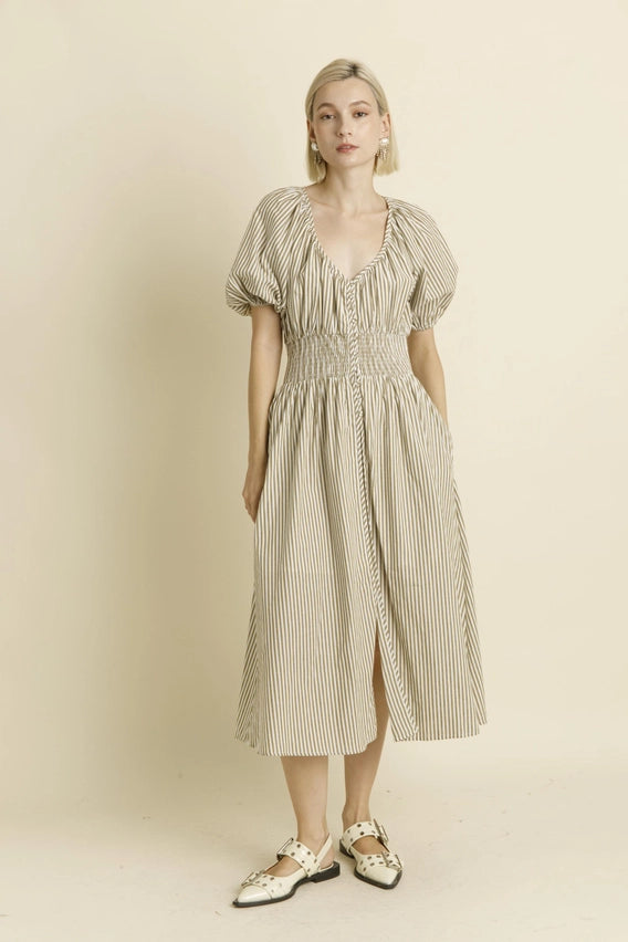 Olive Button Down Midi Dress