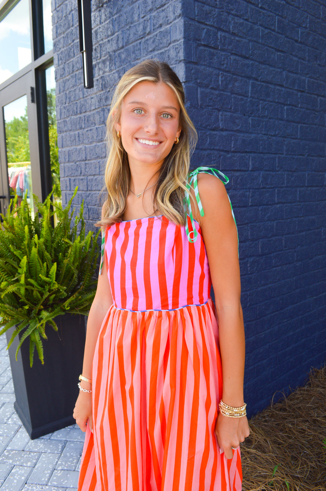 Fuschia Striped Colorblock Maxi Dress