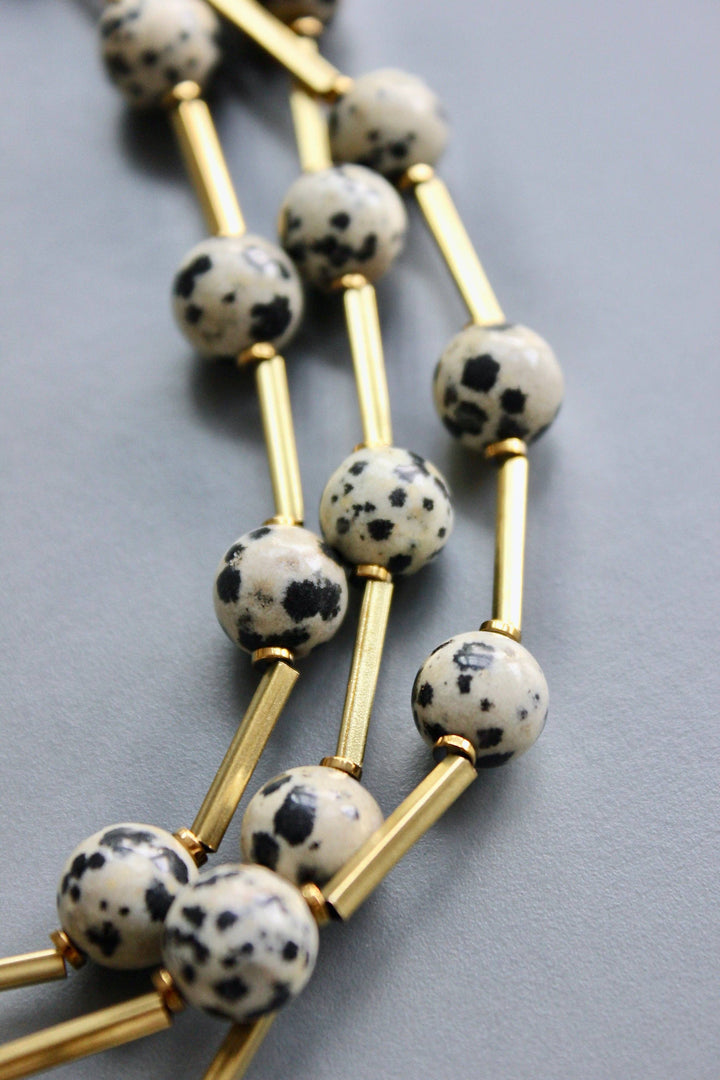 Dalmatian jasper and brass necklace