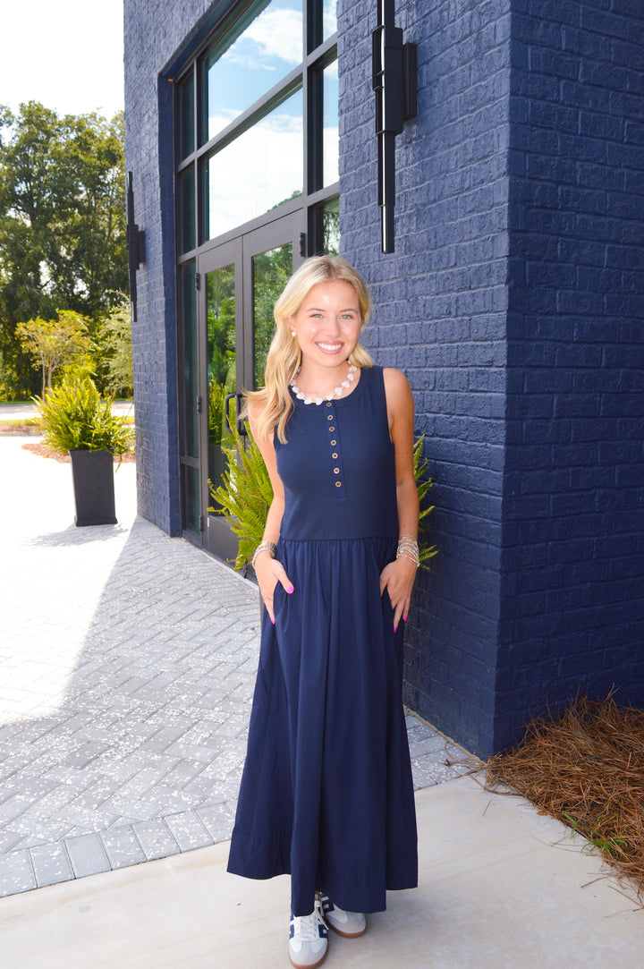 Navy Meadow Sleeveless Dress