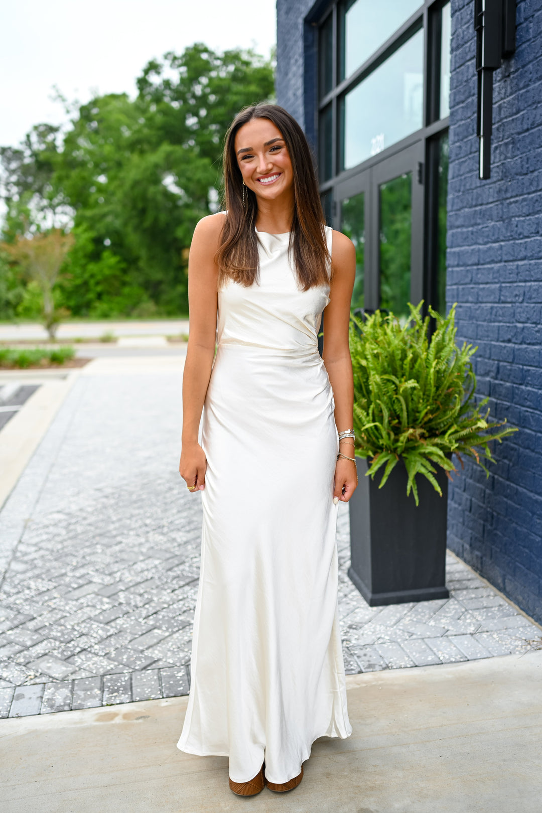 Ivory Halo Draped Maxi Dress