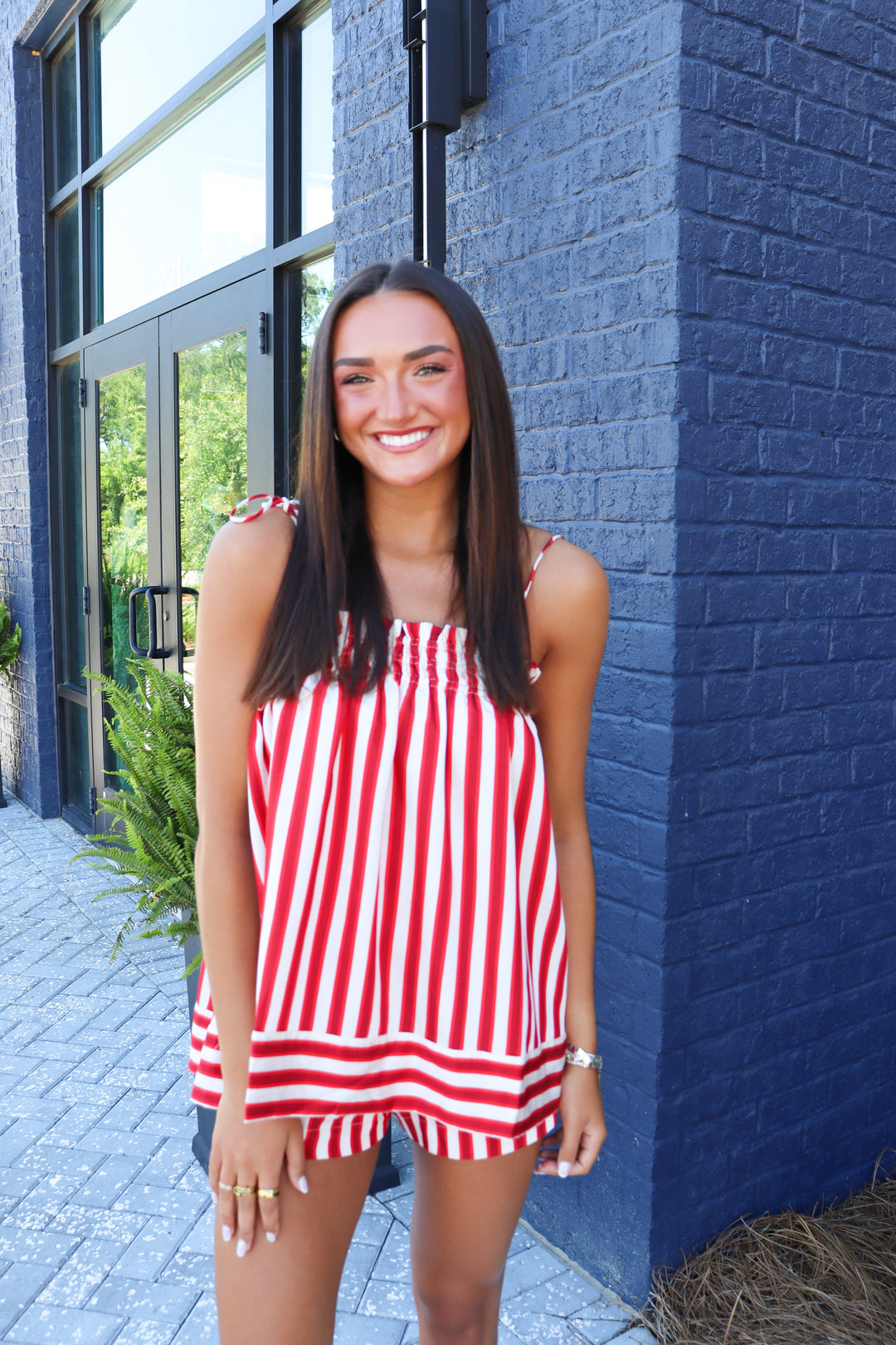 Red Stripe Shorts Set