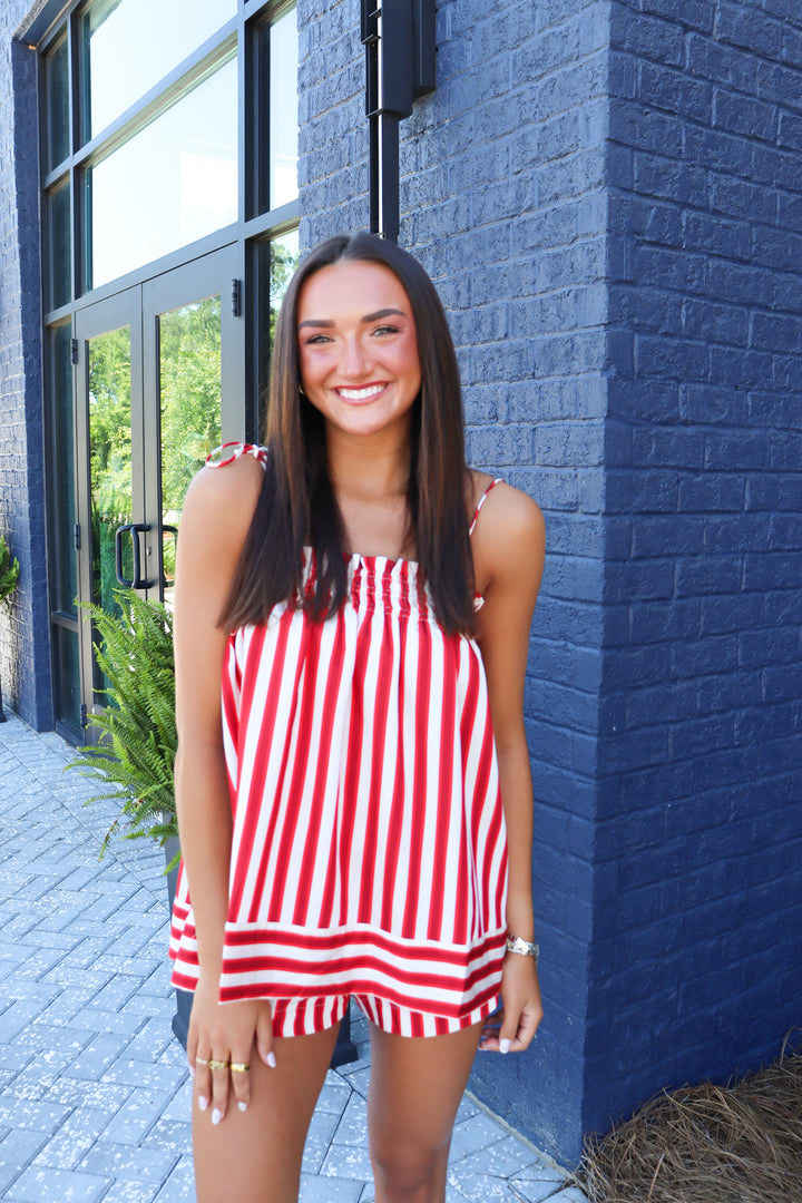 Red Stripe Shorts Set