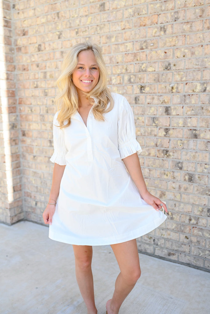 Poplin Ruffle Neck Dress