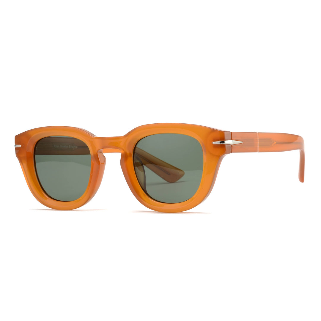 RAVI GLASSES |Transparent Caramel | Green Lens