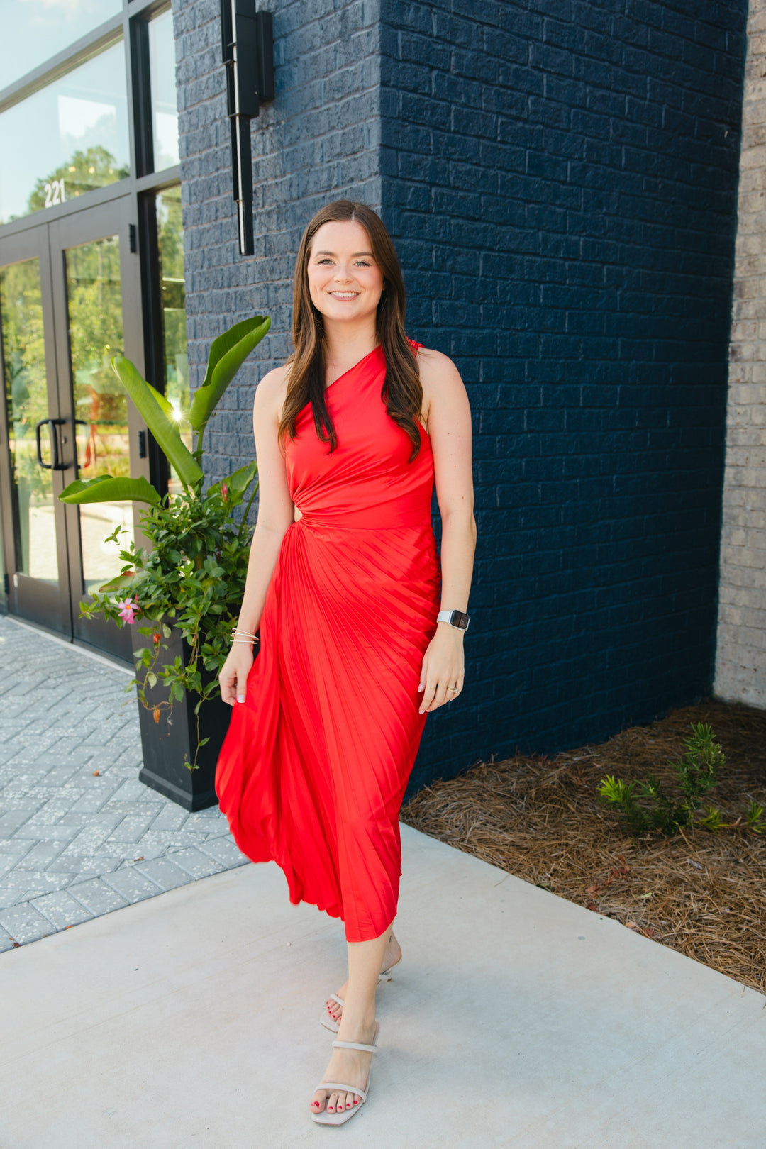 Red Pleated Maxi Dress
