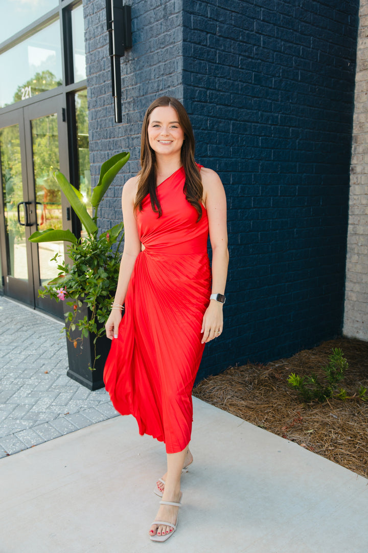 Red Pleated Maxi Dress