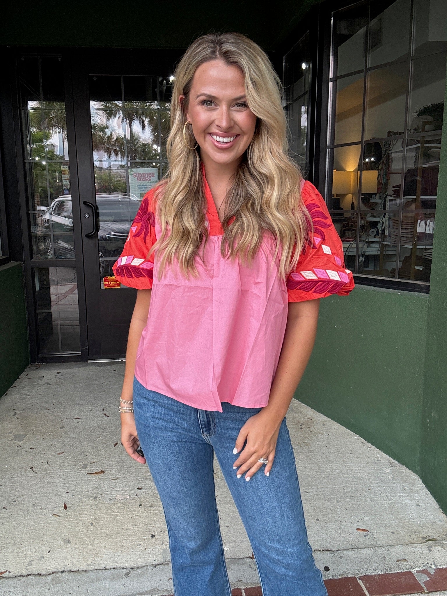 Embroidered Poplin Top