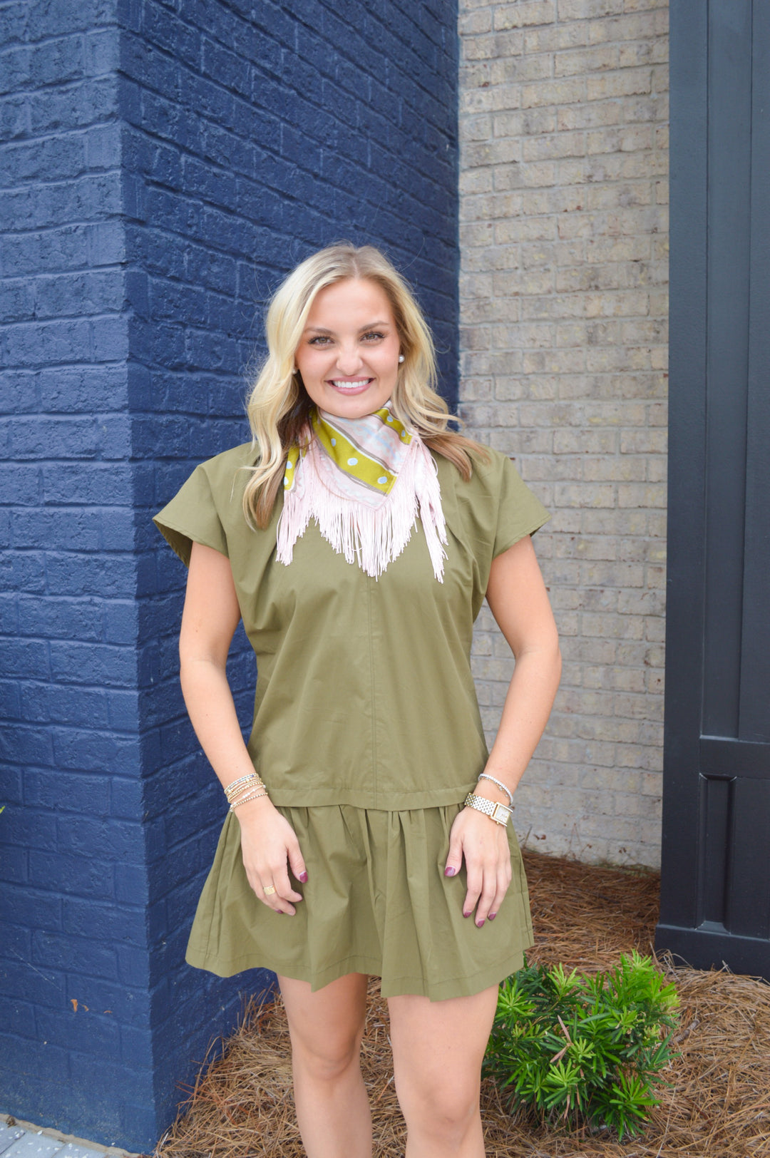 Olive Poplin Mini Dress