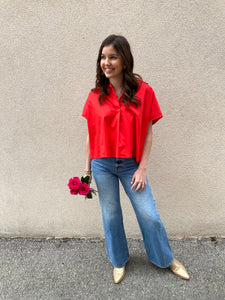 Red Solid Poplin Top