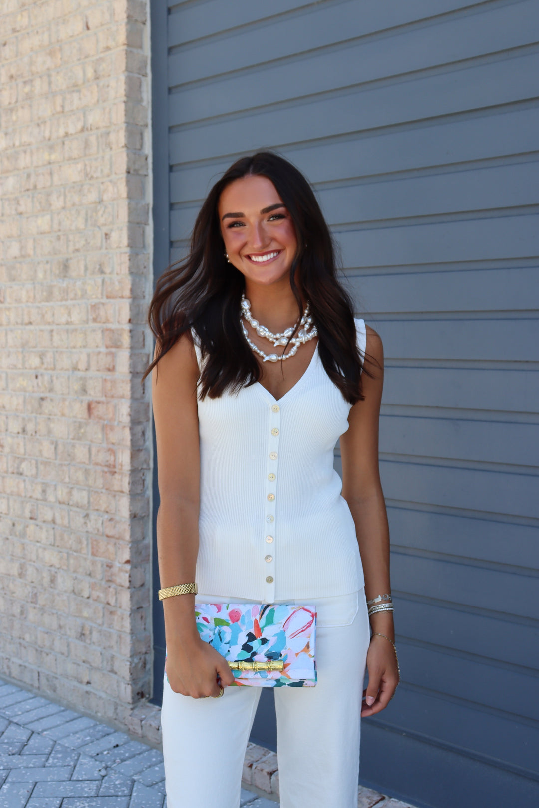 Sleeveless Faux Placket Top