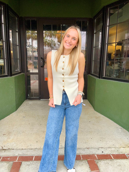 Cream Sweater Vest Top