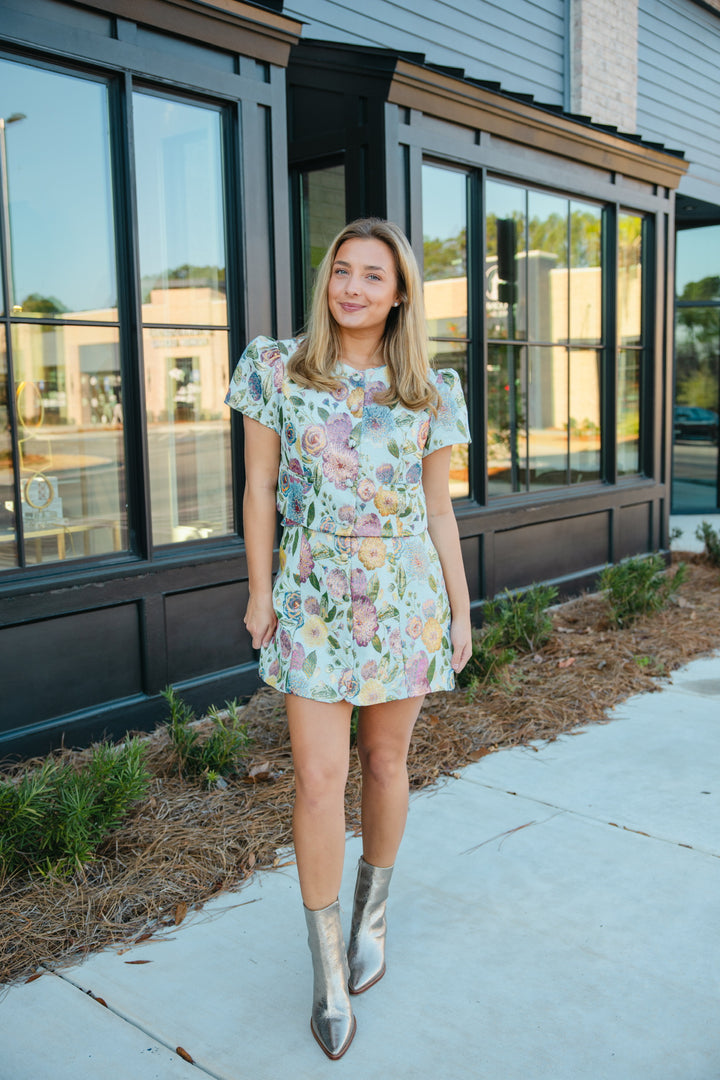 Floral Brocade Skirt Set