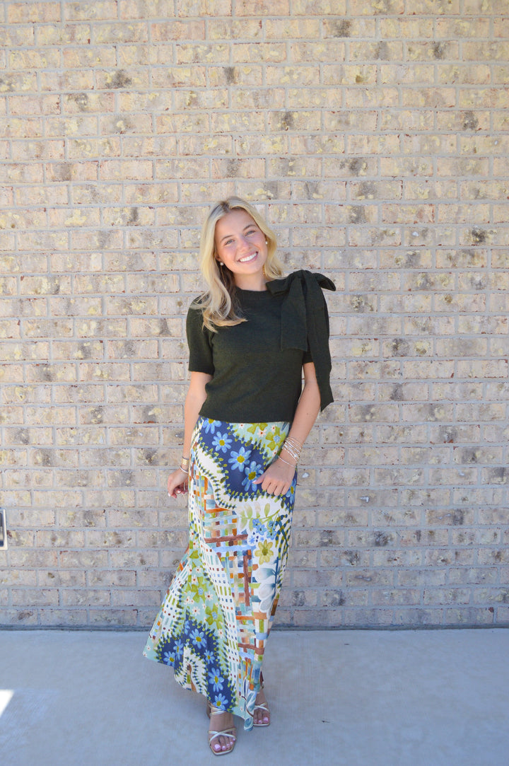 Olive Short Sleeve Bow Sweater