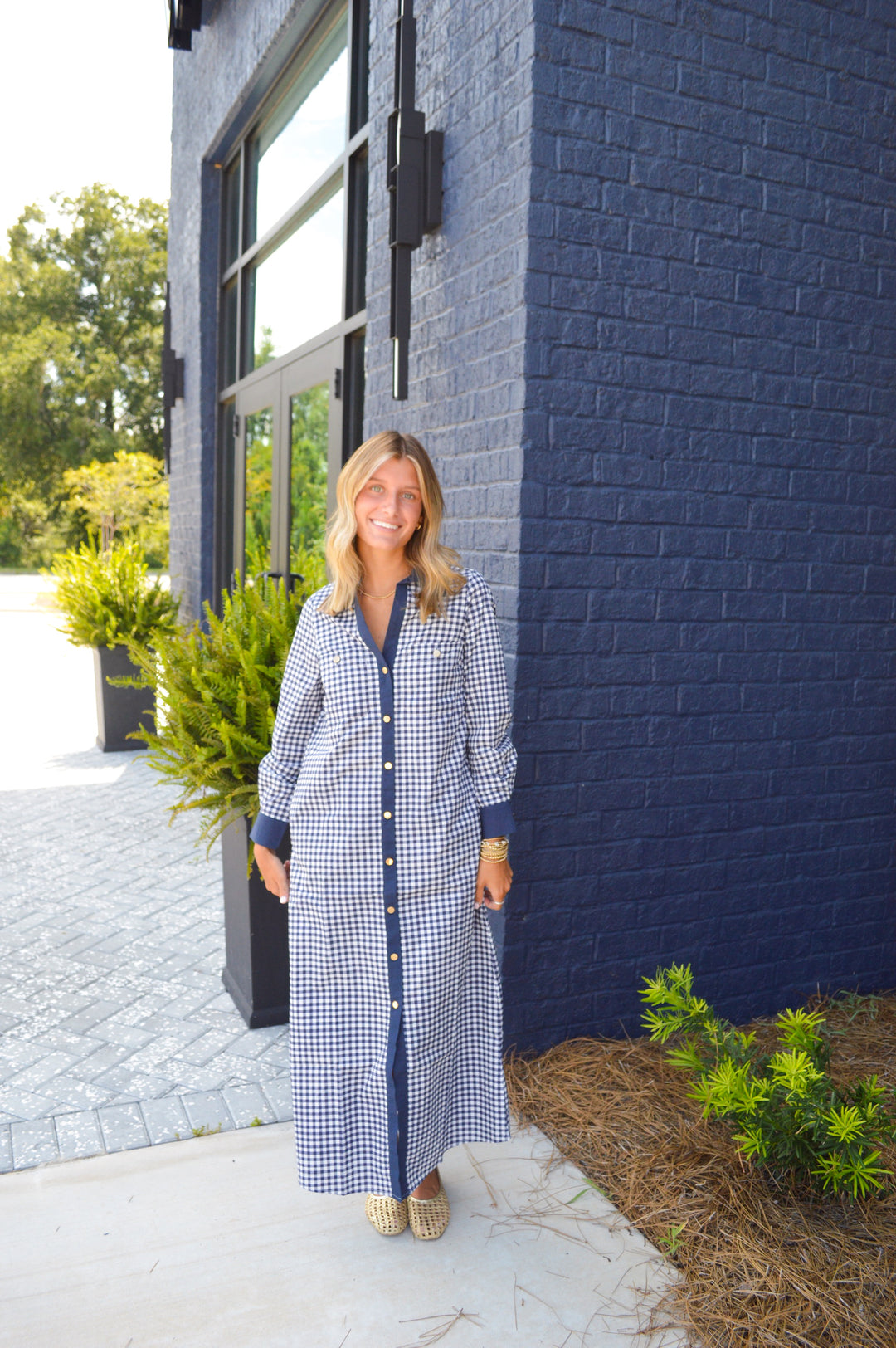 Harper Dress in Navy Gingham