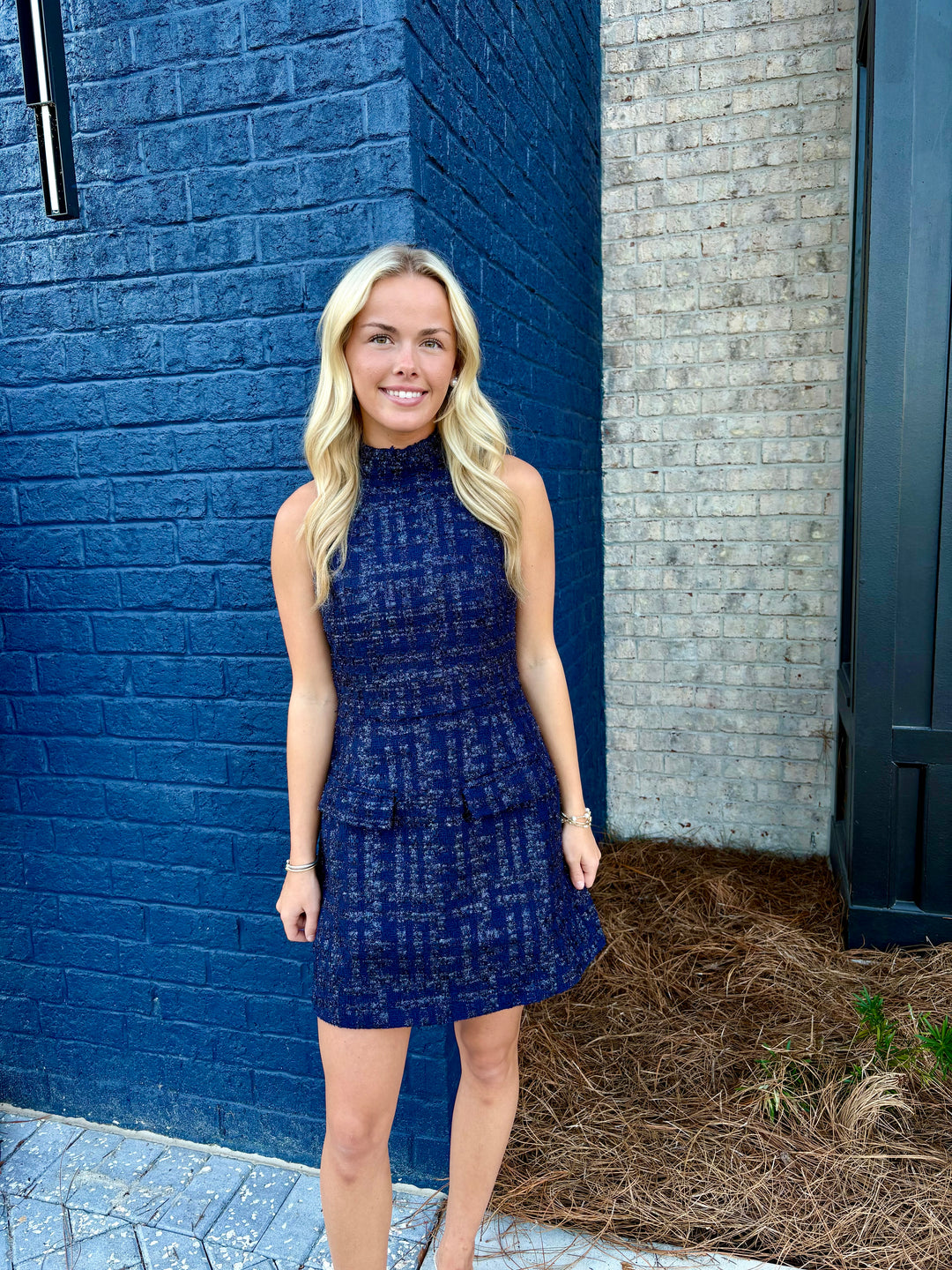 Navy Tweed Mini Dress