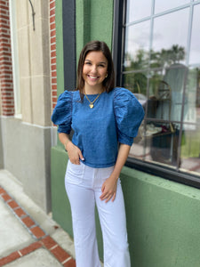 Denim Ruffle Top