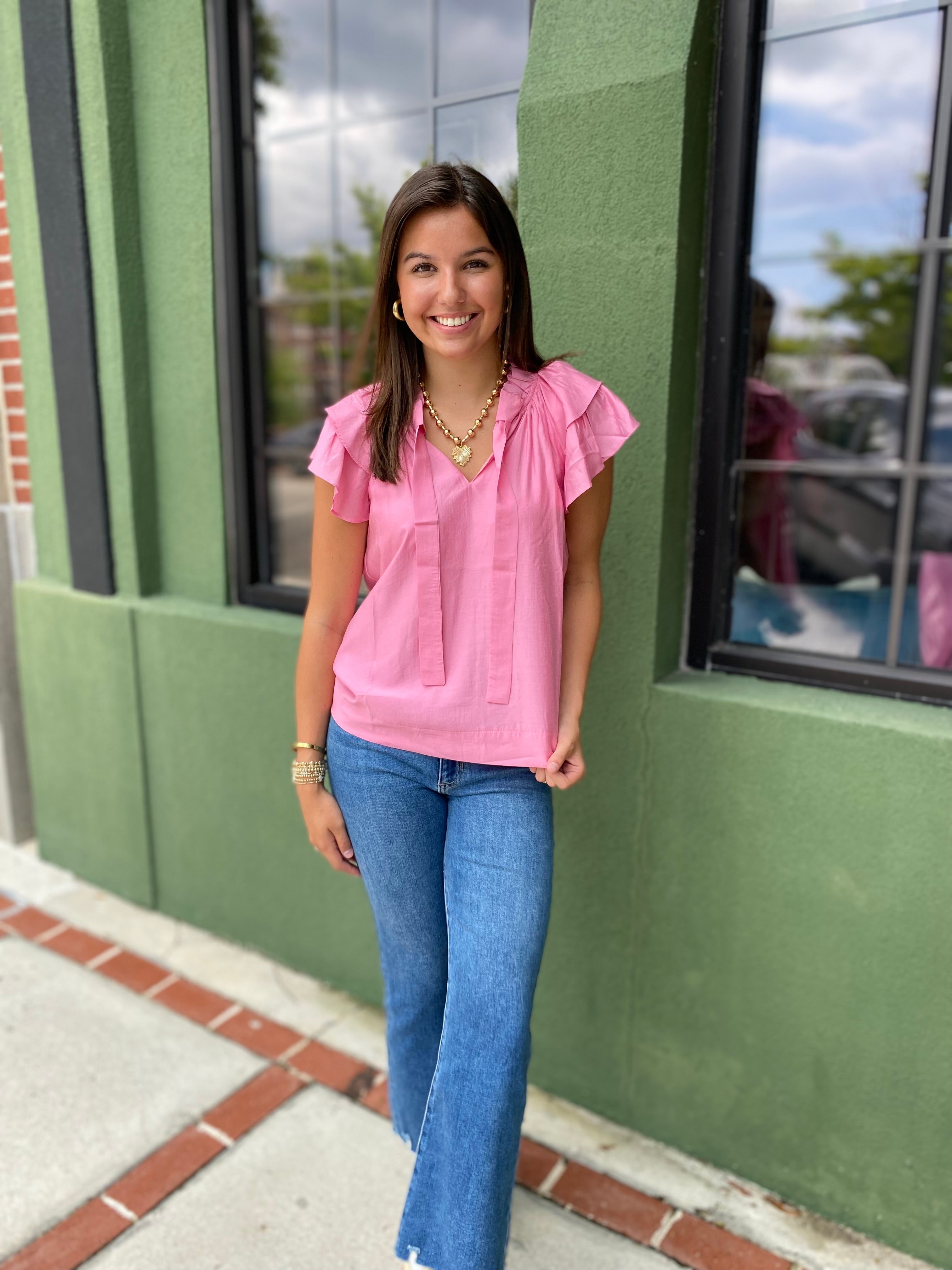 Pink Ruffle Sleeve Top