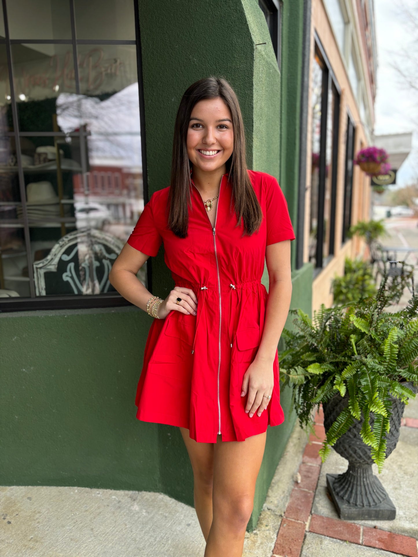 Red Cinch Bubble Dress - Karlie