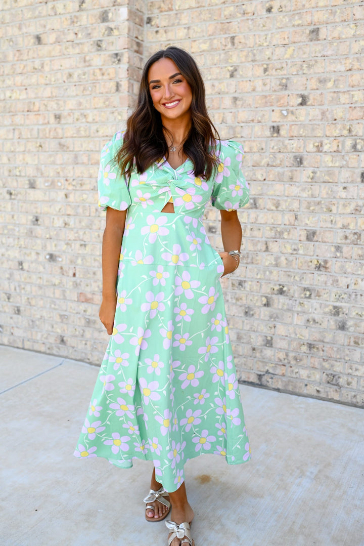 Daisy V-Neck Key-Hole Maxi Dress