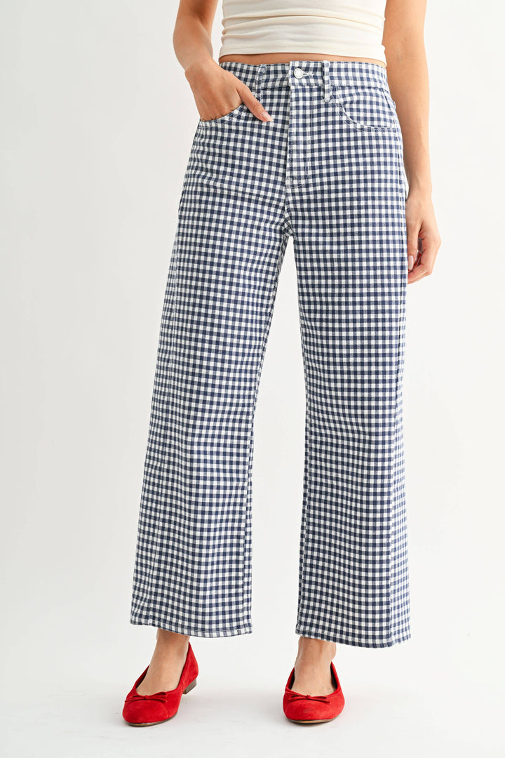 Navy Gingham Barrel Jean Twist