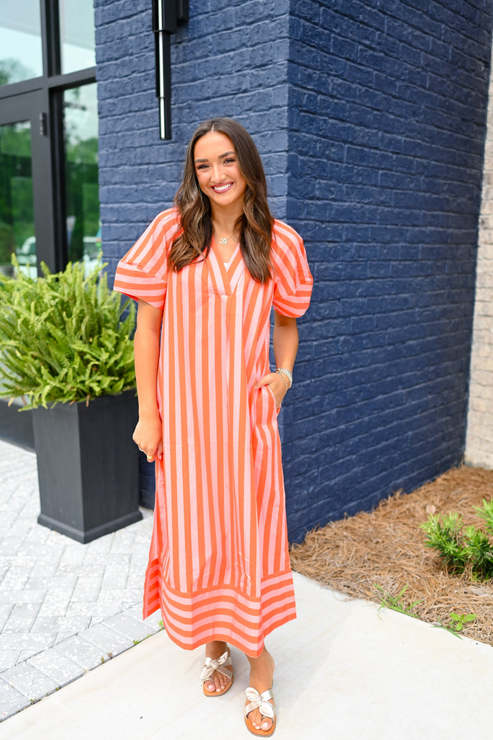 Coral Striped Maxi Dress