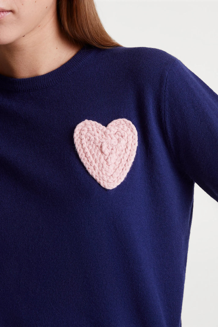 Navy Blue Heart Stitched Sweater