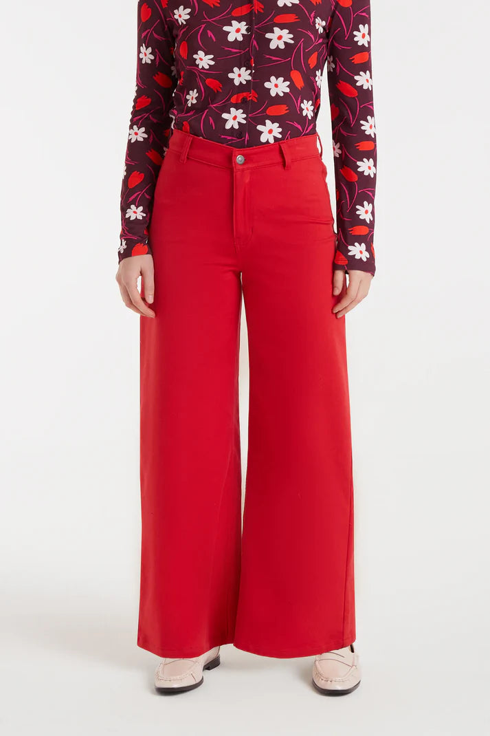 Straight Leg Red Denim Pants