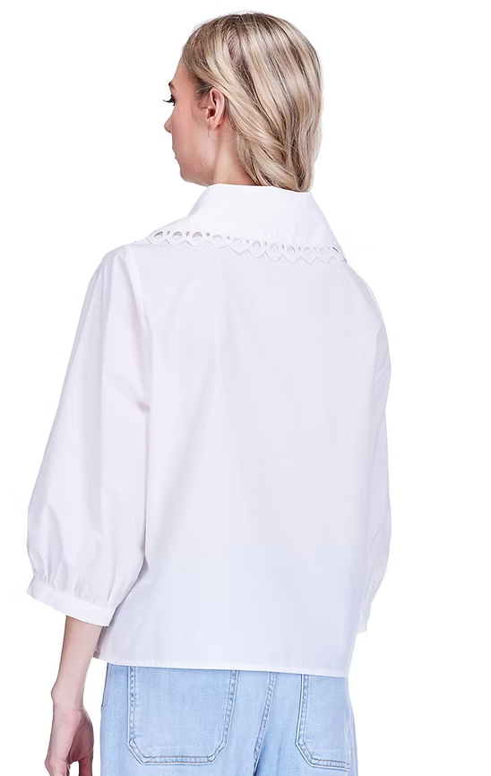 White Pin Tuck Collar Blouse