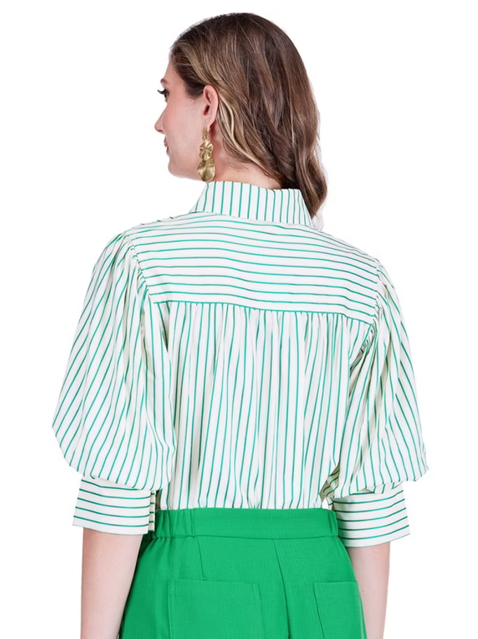 Green Stripe Puff Sleeve Top