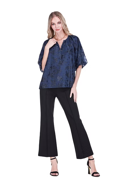 Navy Puff Sleeve Peasant Top