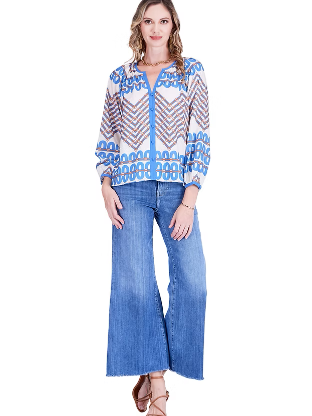 Retro Link Trimmed Peasant Top