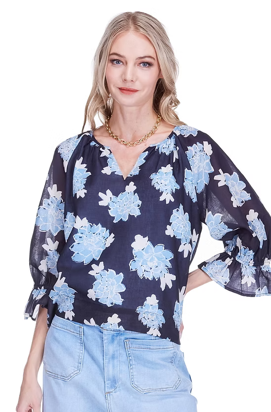 Midnight Floral Peasant Top