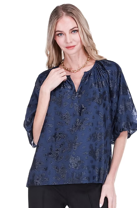 Navy Puff Sleeve Peasant Top