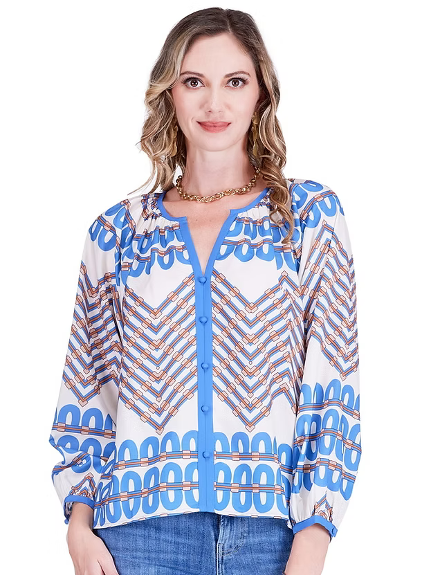 Retro Link Trimmed Peasant Top