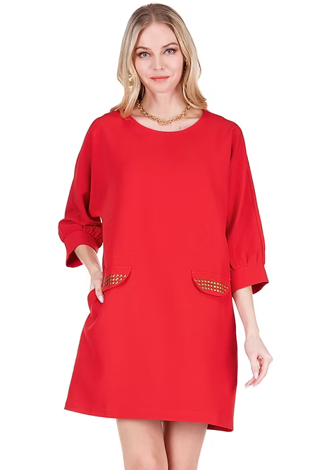 Red Studded Shift Dress
