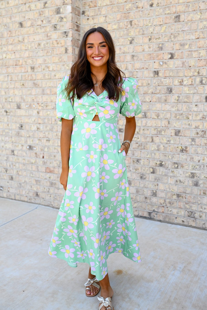Daisy V-Neck Key-Hole Maxi Dress