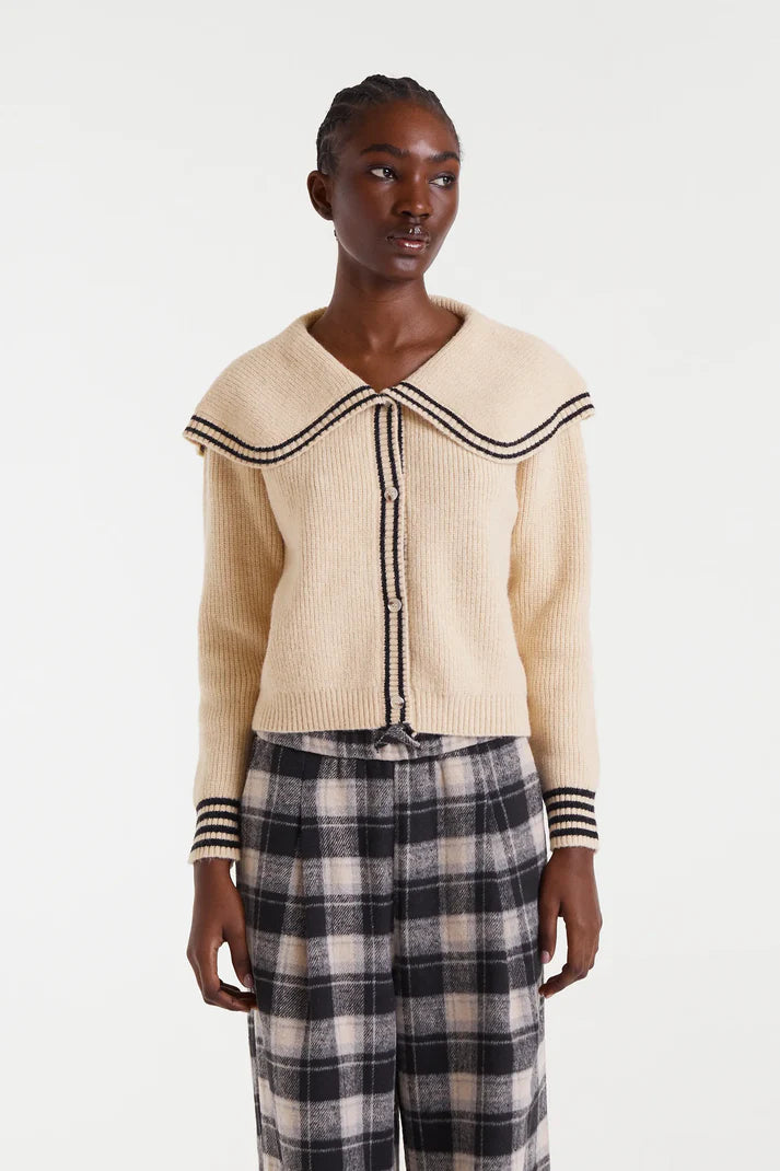 Beige Sailor Collar Cardigan