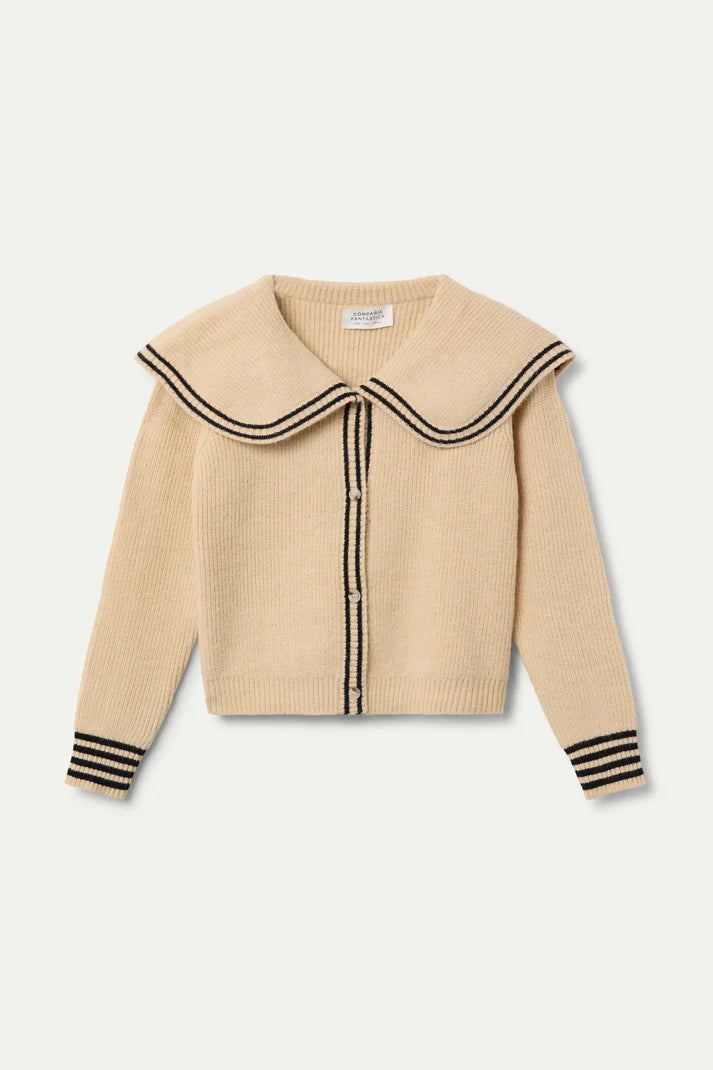 Beige Sailor Collar Cardigan