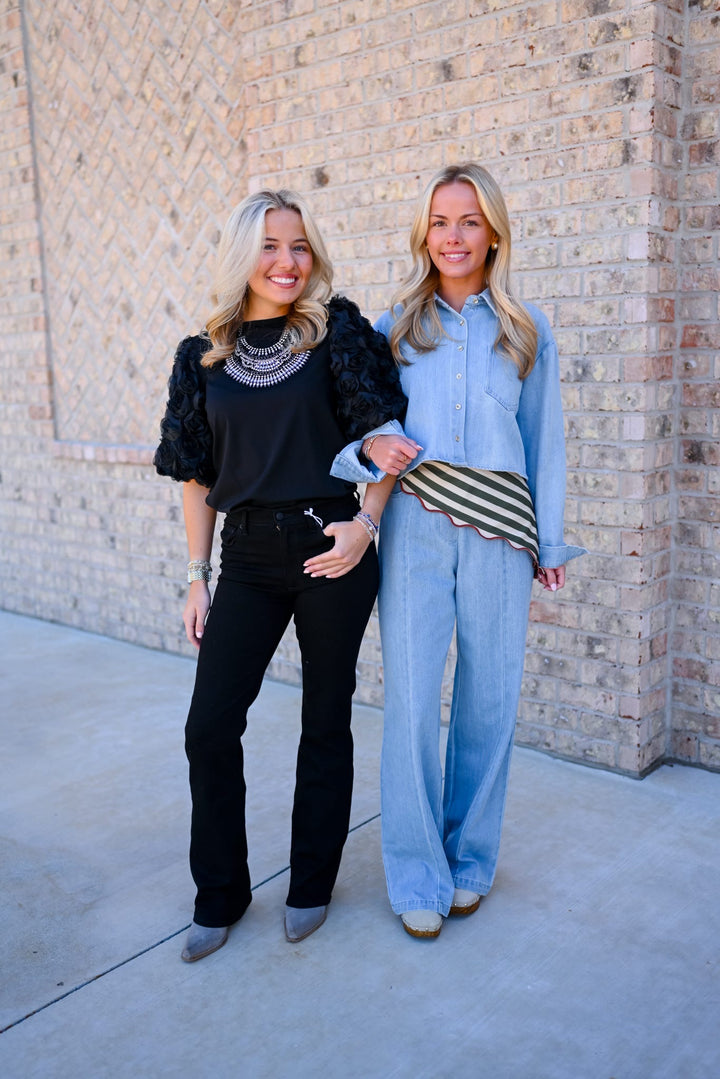 Pintuck Denim Pant Set