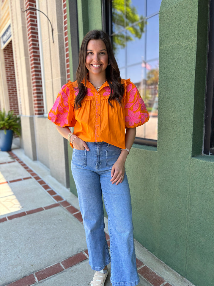 Orange Poplin Top
