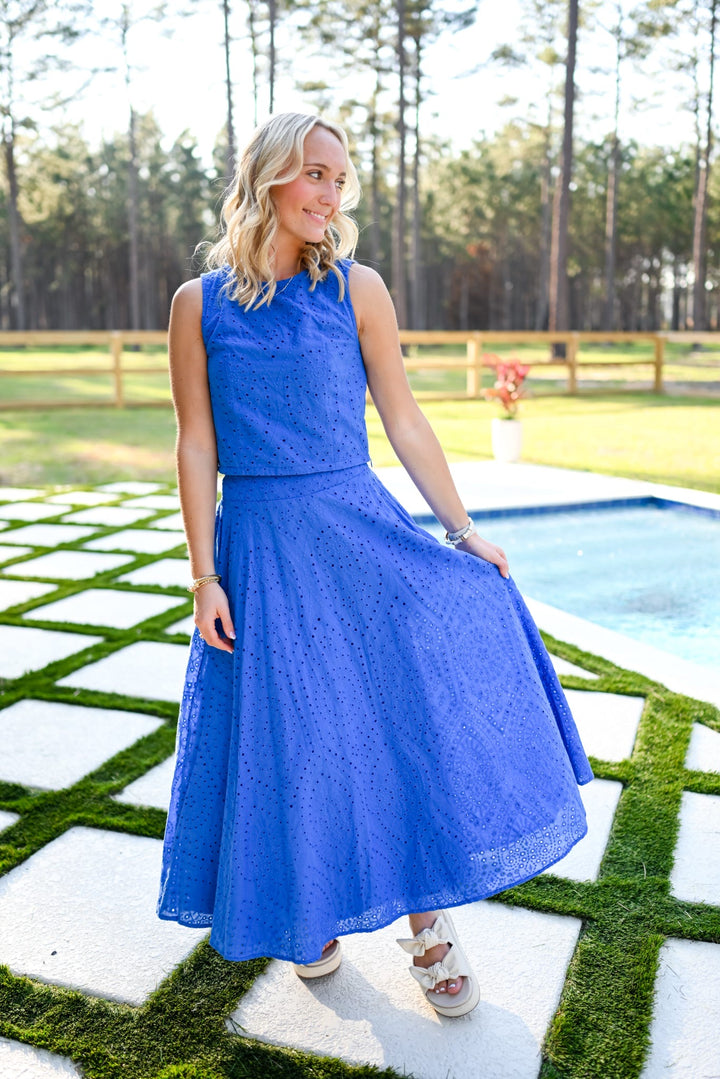 Blue Eyelet Skirt Set