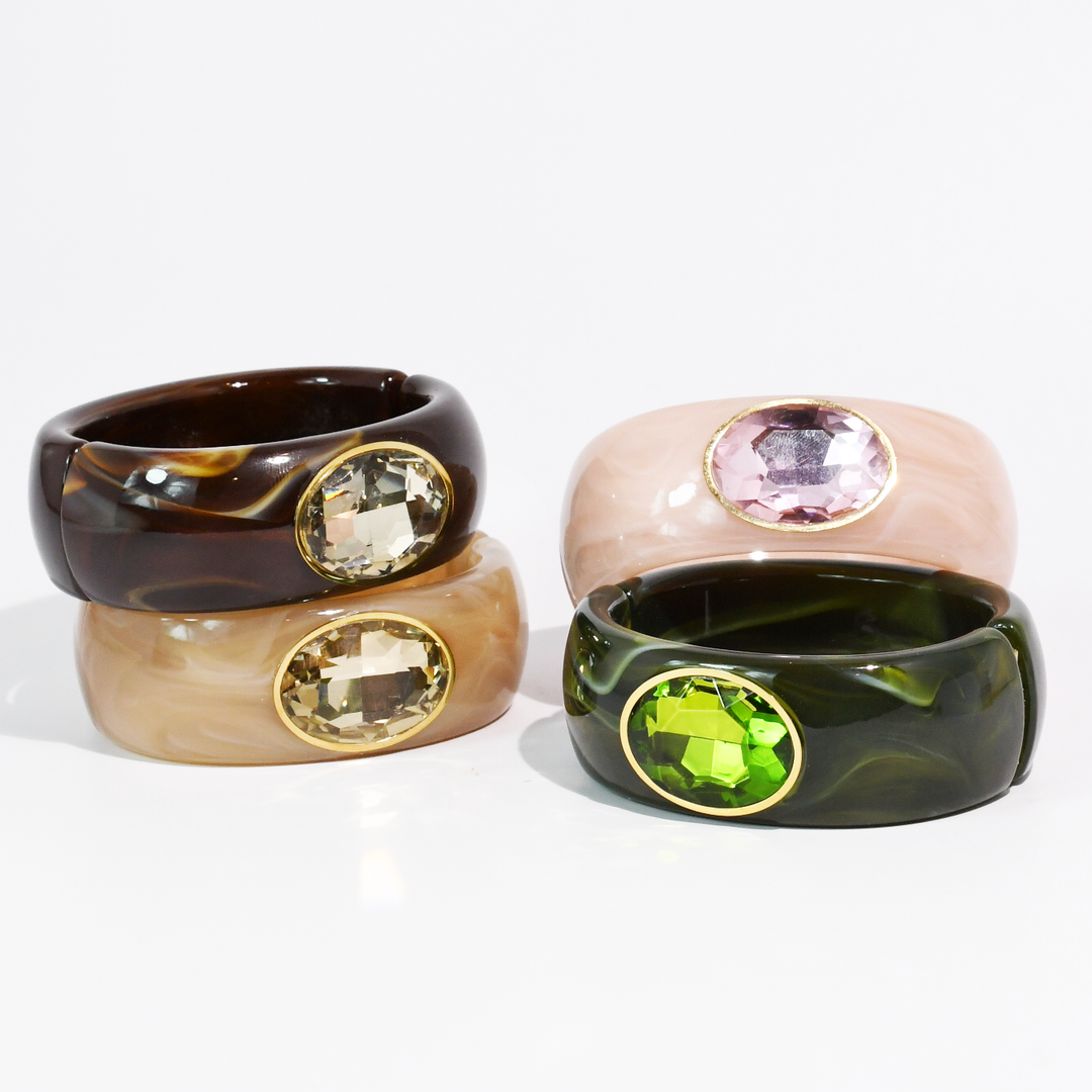 Gemstone Resin Cuff Bracelet: Olive