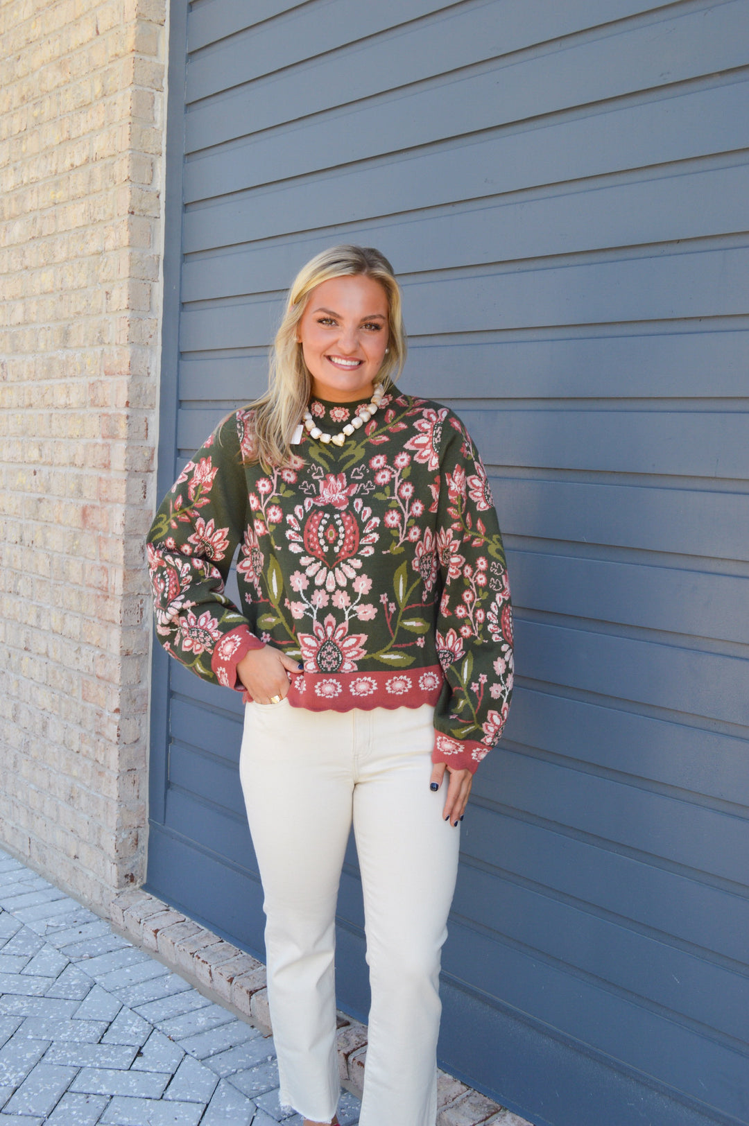 Olive and Rust Printed Sweater
