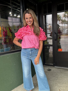 Pink Ruffle Button Up