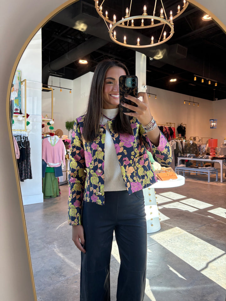 Floral Cropped Button Jacket